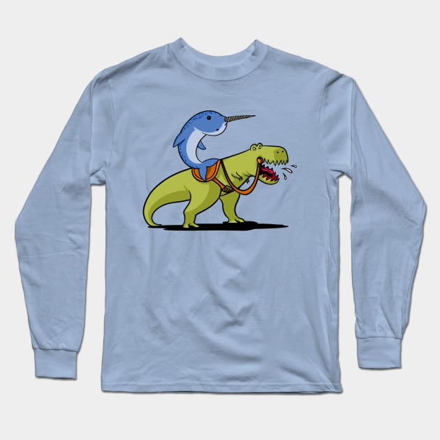 Narwhal Riding T-Rex Dinosaur Long Sleeve T-Shirt by underheaven